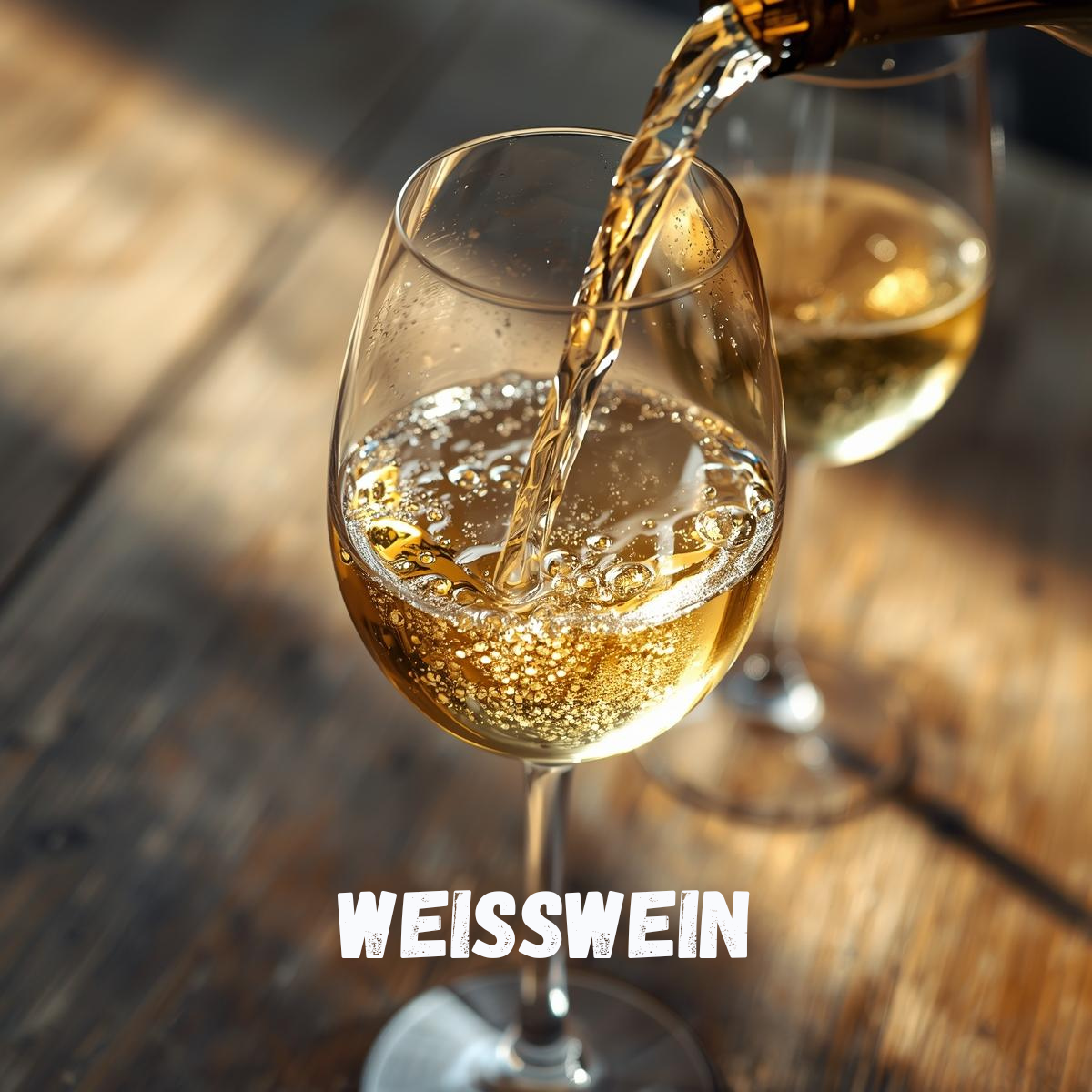 Glas in das gerade Weißwein eingeschenkt wird
