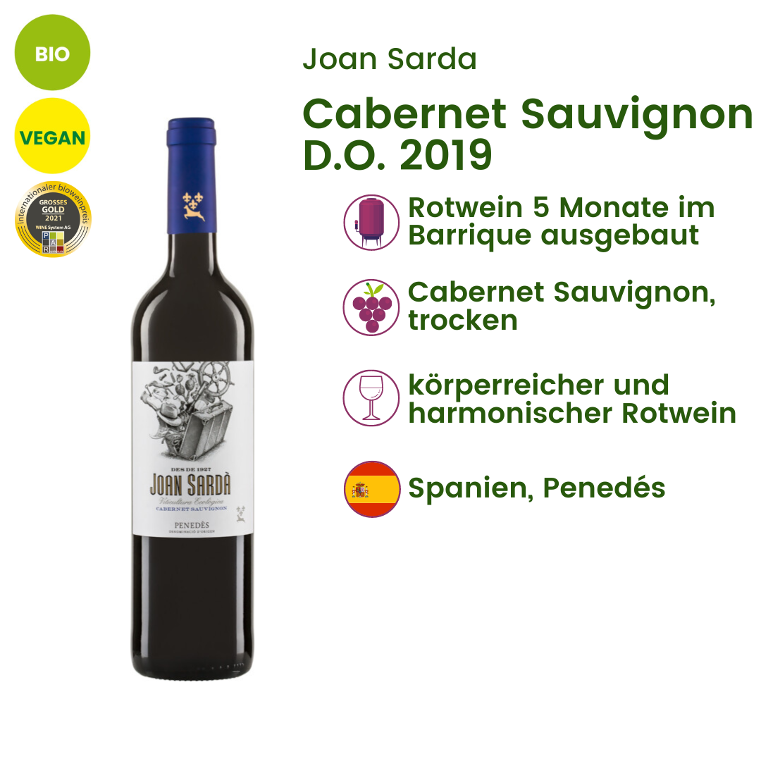 Zusammenfassung Cabernet Sauvignon Penedès D.O. - trocken 2019 | Joan Sardá | prämiert, bio & vegan Joan Sardá | Penedés | Spanien 