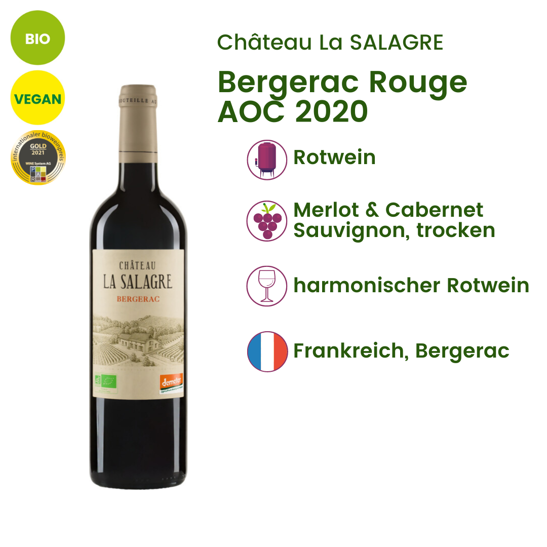 Bergerac Rouge AOC 2020 | Château La SALAGRE | bio & vegan – VINOGREENO.de  Weinversand