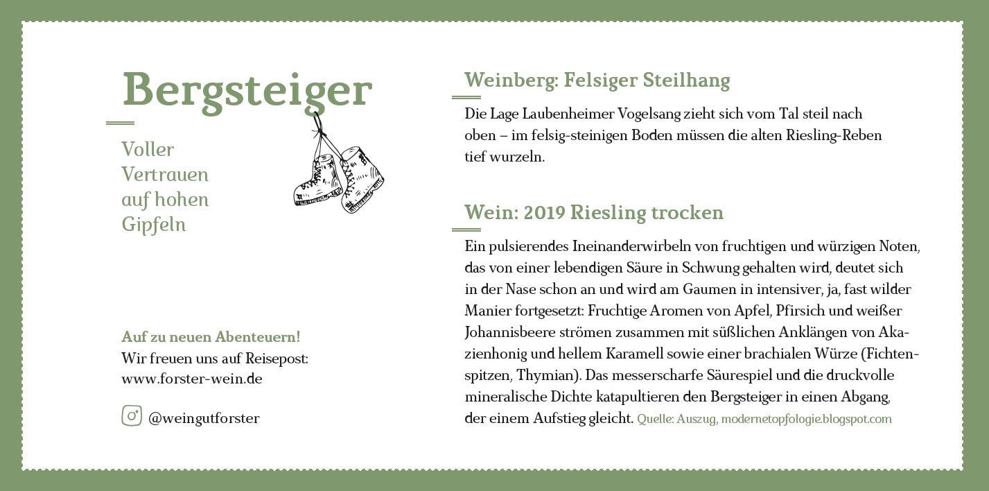 Bergsteiger 2019 | Laubenheimen Vogelsang Riesling | Weingut Forster Weingut Forster | Nahe | Deutschland