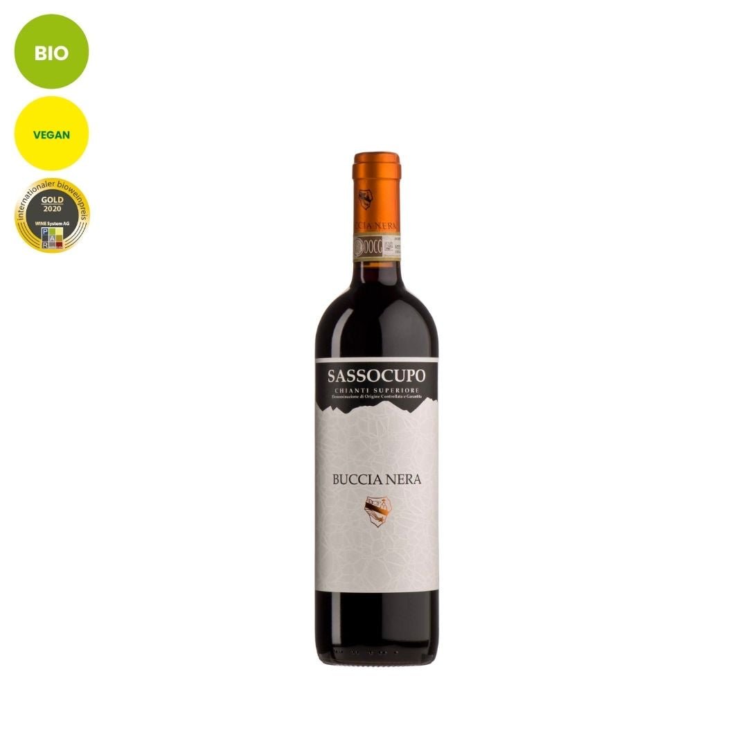 Buccia Nera Sassocuppo | Chianti Superiore DOCG - trocken 2017 | prämiert, vegan & bi Cantina Fiorentino | Apulien | Italien